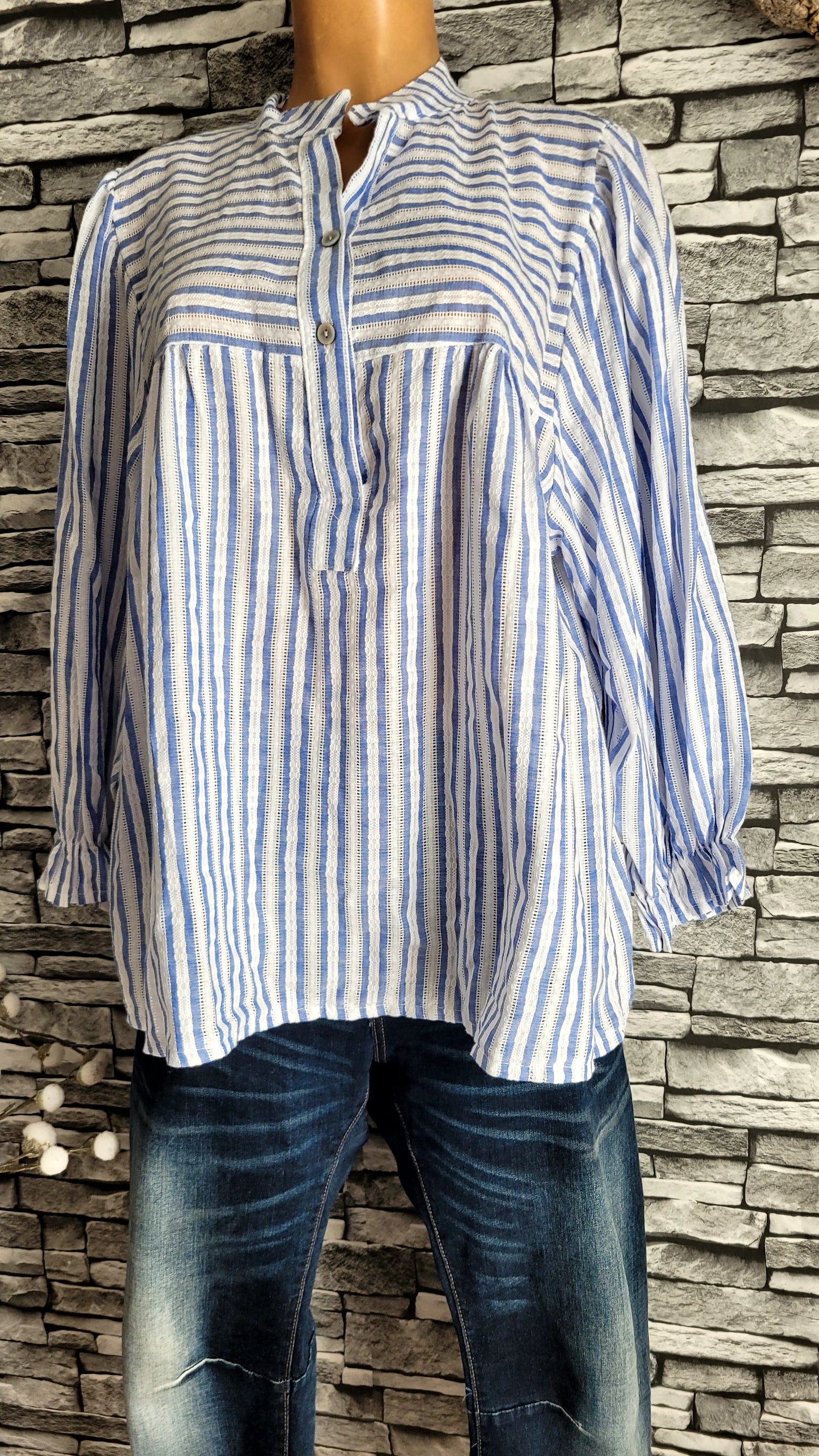 💗 Blouse Fluide à Rayures Azur – Style Bohème Chic